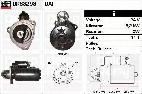 DELCO REMY DRS3293 Стартер