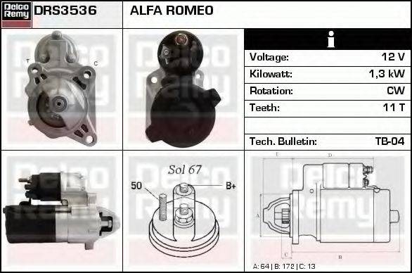 DELCO REMY DRS3536 Стартер