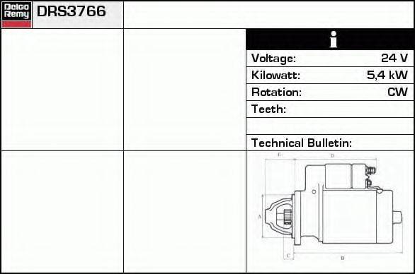 DELCO REMY DRS3766 Стартер