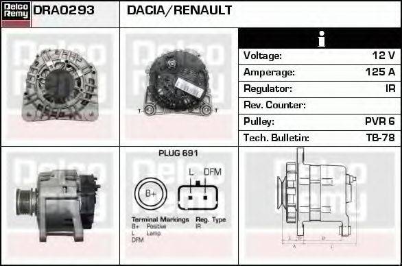 DELCO REMY DRA0293 Генератор