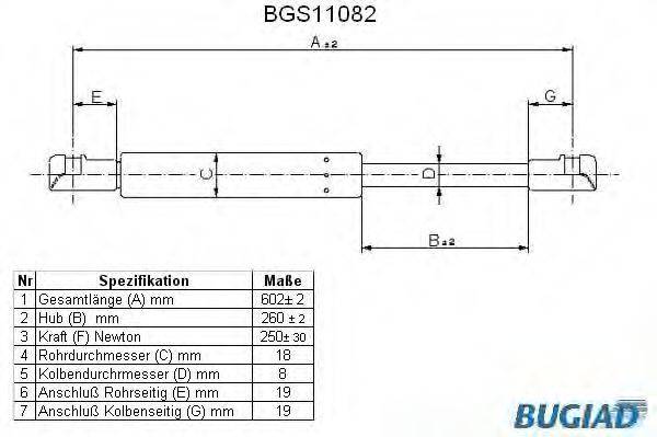 BUGIAD BGS11082 Газова пружина, капот