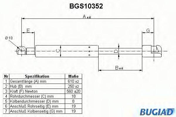 BUGIAD BGS10352 Газова пружина, кришка багажника