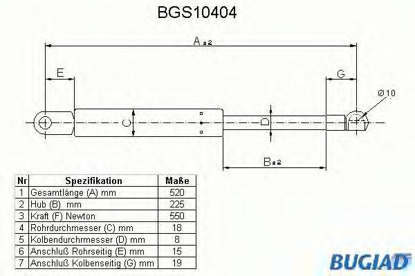 BUGIAD BGS10404 Газова пружина, кришка багажника