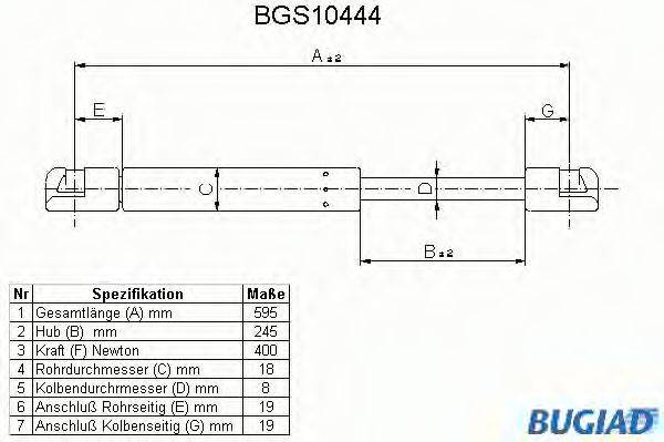 BUGIAD BGS10444 Газова пружина, кришка багажника