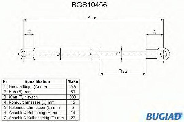 BUGIAD BGS10456 Газова пружина, кришка багажника