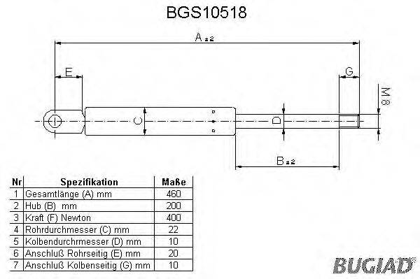 BUGIAD BGS10518 Газова пружина, кришка багажника