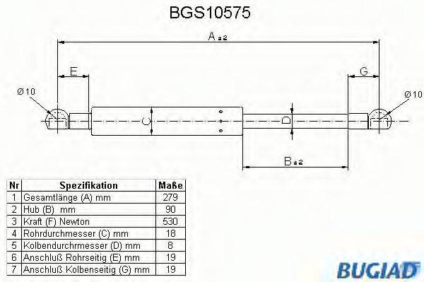 BUGIAD BGS10575 Газова пружина, кришка багажника