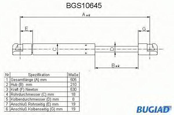 BUGIAD BGS10645 Газова пружина, кришка багажника