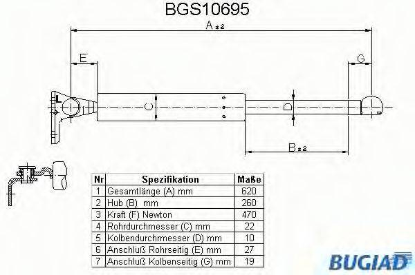 BUGIAD BGS10695 Газова пружина, кришка багажника