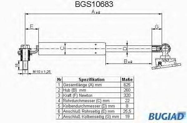 BUGIAD BGS10683 Газова пружина, кришка багажника