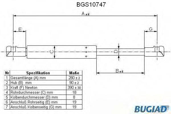 BUGIAD BGS10747 Газова пружина, кришка багажника