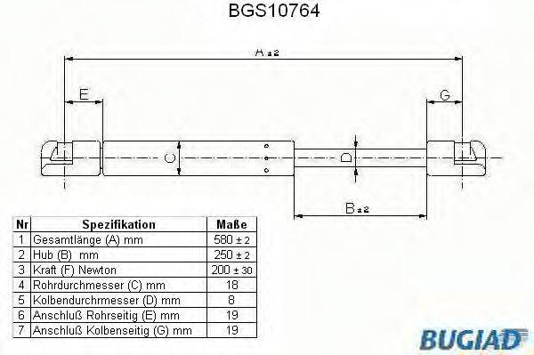 BUGIAD BGS10764 Газова пружина, кришка багажника