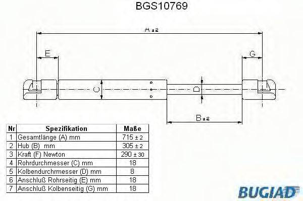 BUGIAD BGS10769 Газова пружина, капот