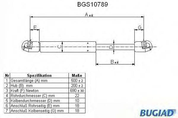 BUGIAD BGS10789 Газова пружина, кришка багажника