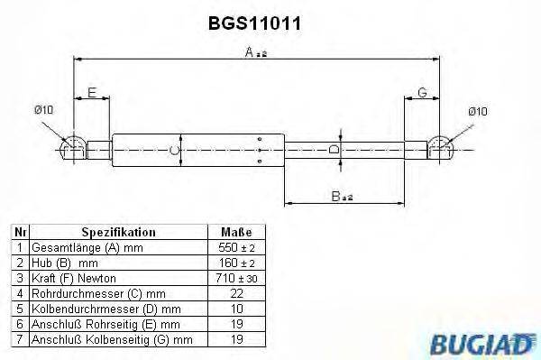 BUGIAD BGS11011 Газова пружина, кришка багажника