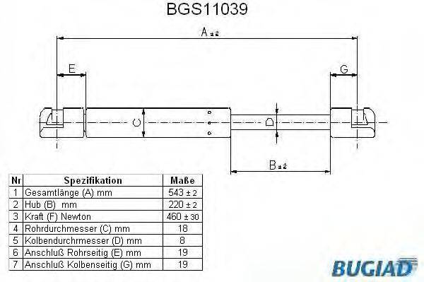 BUGIAD BGS11039 Газова пружина, кришка багажника