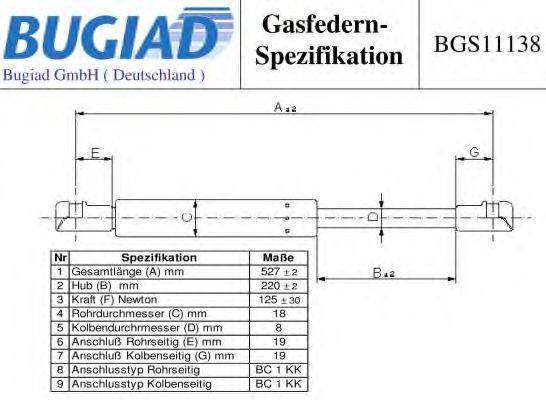 BUGIAD BGS11138 Газова пружина, заднє скло