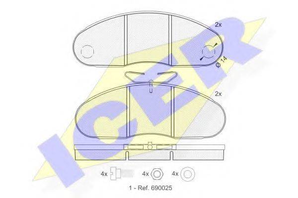 ICER 140834 Комплект гальмівних колодок, дискове гальмо