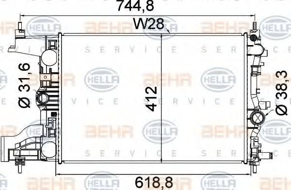 HELLA 8MK376910241 Радіатор, охолодження двигуна