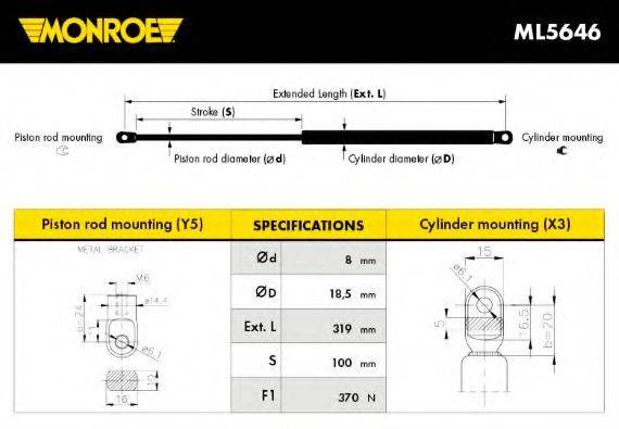 MONROE ML5646 Газова пружина, капот