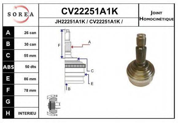 EAI CV22251A1K Шарнірний комплект, приводний вал