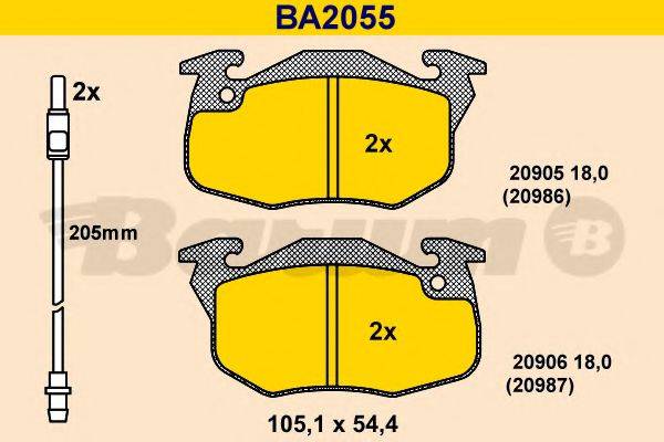 BARUM BA2055 Комплект гальмівних колодок, дискове гальмо