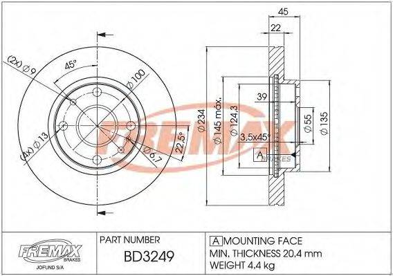 FREMAX BD3249 гальмівний диск