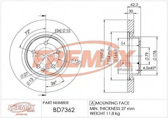 FREMAX BD7362 гальмівний диск
