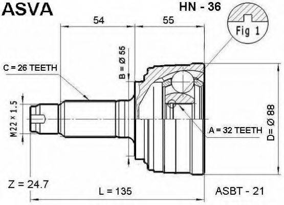 ASVA HN36 Шарнірний комплект, приводний вал