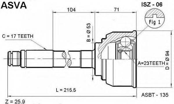 ASVA ISZ06 Шарнірний комплект, приводний вал