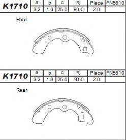 ASIMCO K1710 Комплект гальмівних колодок