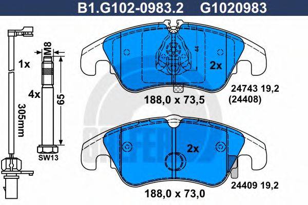 GALFER B1G10209832 Комплект гальмівних колодок, дискове гальмо