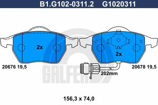 GALFER B1G10203112 Комплект гальмівних колодок, дискове гальмо