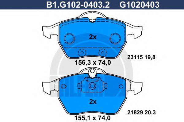 GALFER B1G10204032 Комплект гальмівних колодок, дискове гальмо