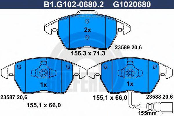 GALFER B1G10206802 Комплект гальмівних колодок, дискове гальмо