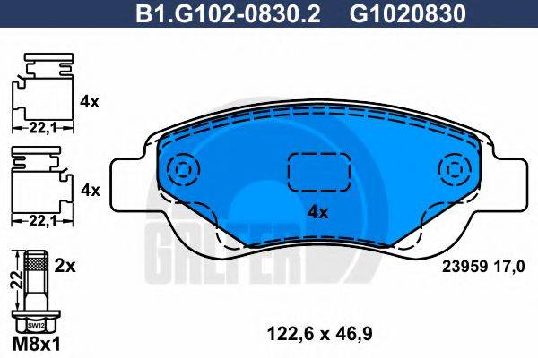 GALFER B1G10208302 Комплект гальмівних колодок, дискове гальмо