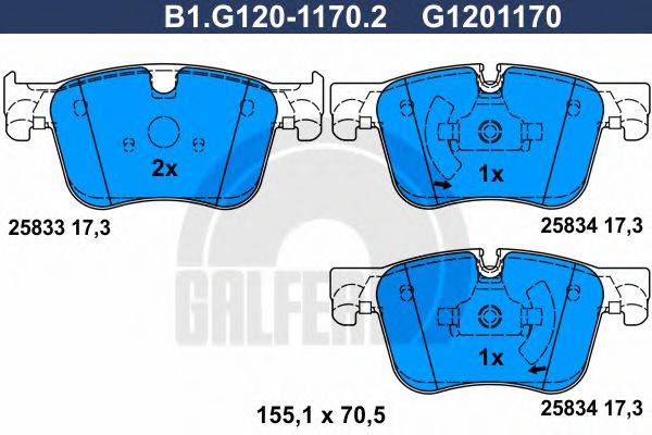 GALFER B1G12011702 Комплект гальмівних колодок, дискове гальмо