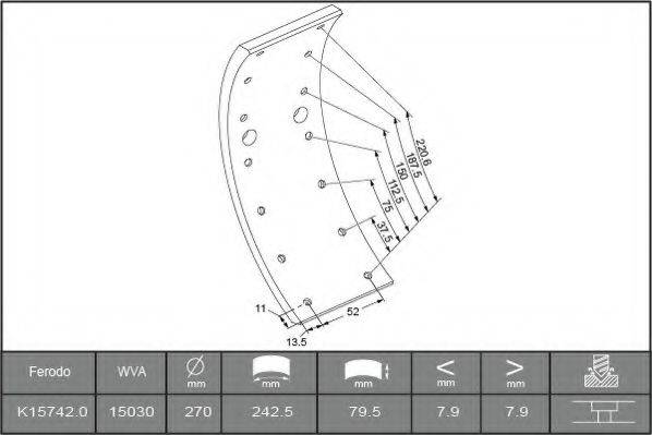 FERODO K157420F3549 Комплект гальмівних черевиків, барабанні гальма