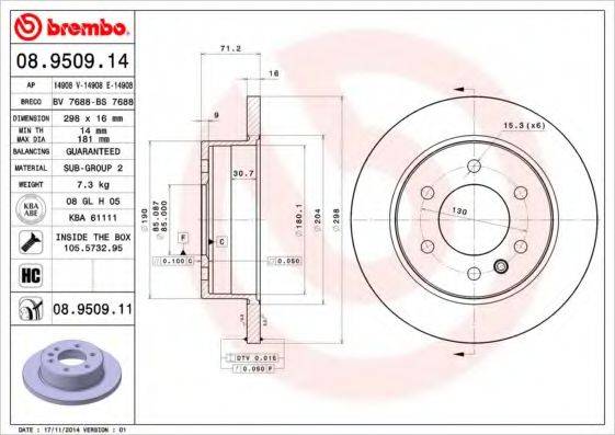 BREMBO 08950911 гальмівний диск