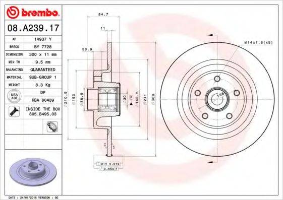 BREMBO 08A23917 гальмівний диск