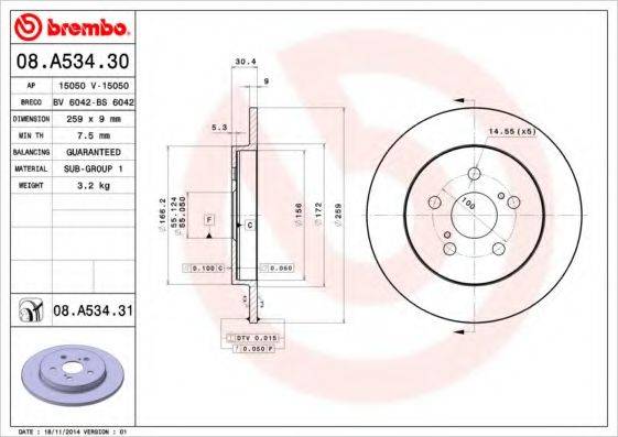 BREMBO 08A53431 гальмівний диск