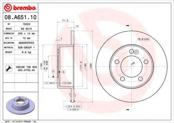 BREMBO 08A65110 гальмівний диск