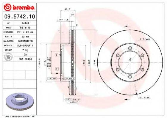 BREMBO 09574210 гальмівний диск