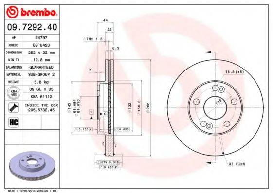 BREMBO 09729240 гальмівний диск