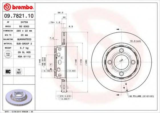 BREMBO 09782110 гальмівний диск