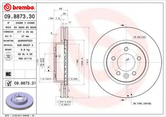 BREMBO 09887330 гальмівний диск