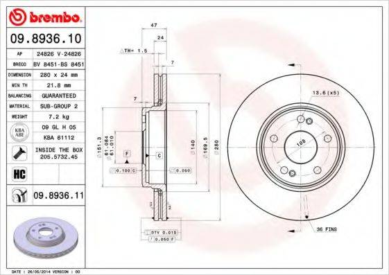 BREMBO 09893610 гальмівний диск