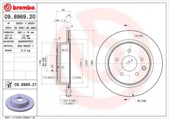 BREMBO 09896921 гальмівний диск