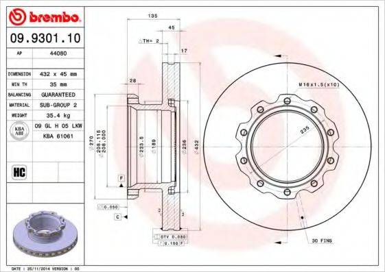 BREMBO 09930110 гальмівний диск