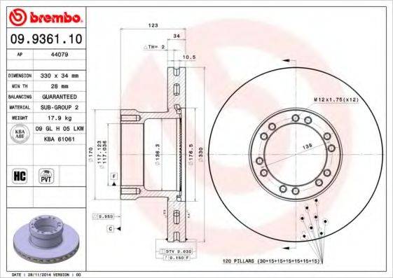 BREMBO 09936110 гальмівний диск